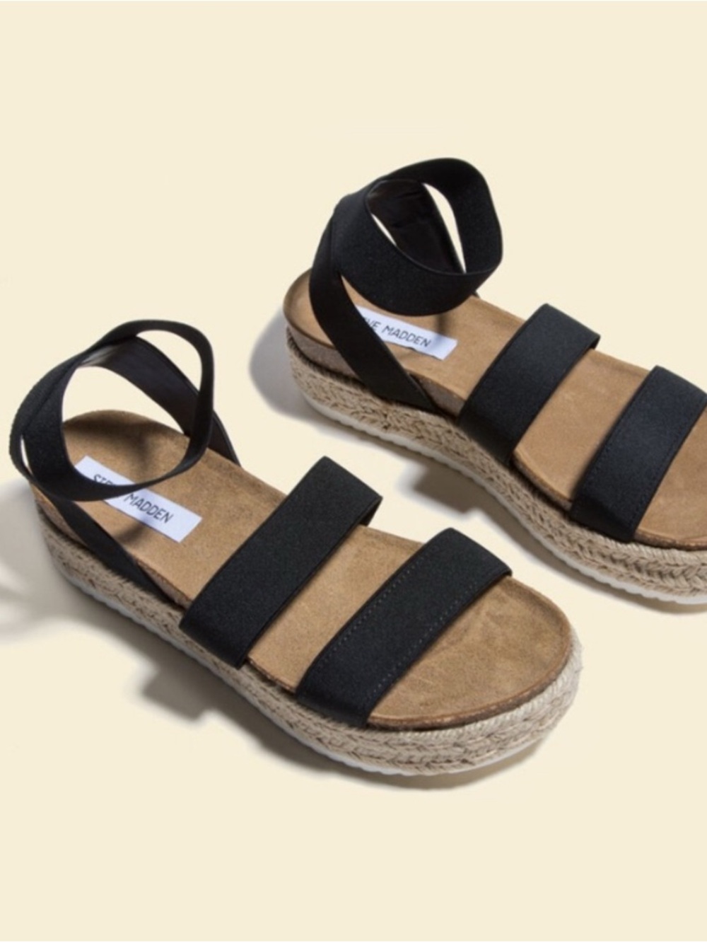 Steve Madden Black Triple-Strap Platform Espadrille Sandals